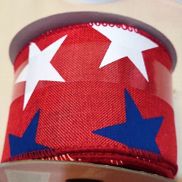 3 Spools Blue & White Stars Ribbon - Picture 2 of 3